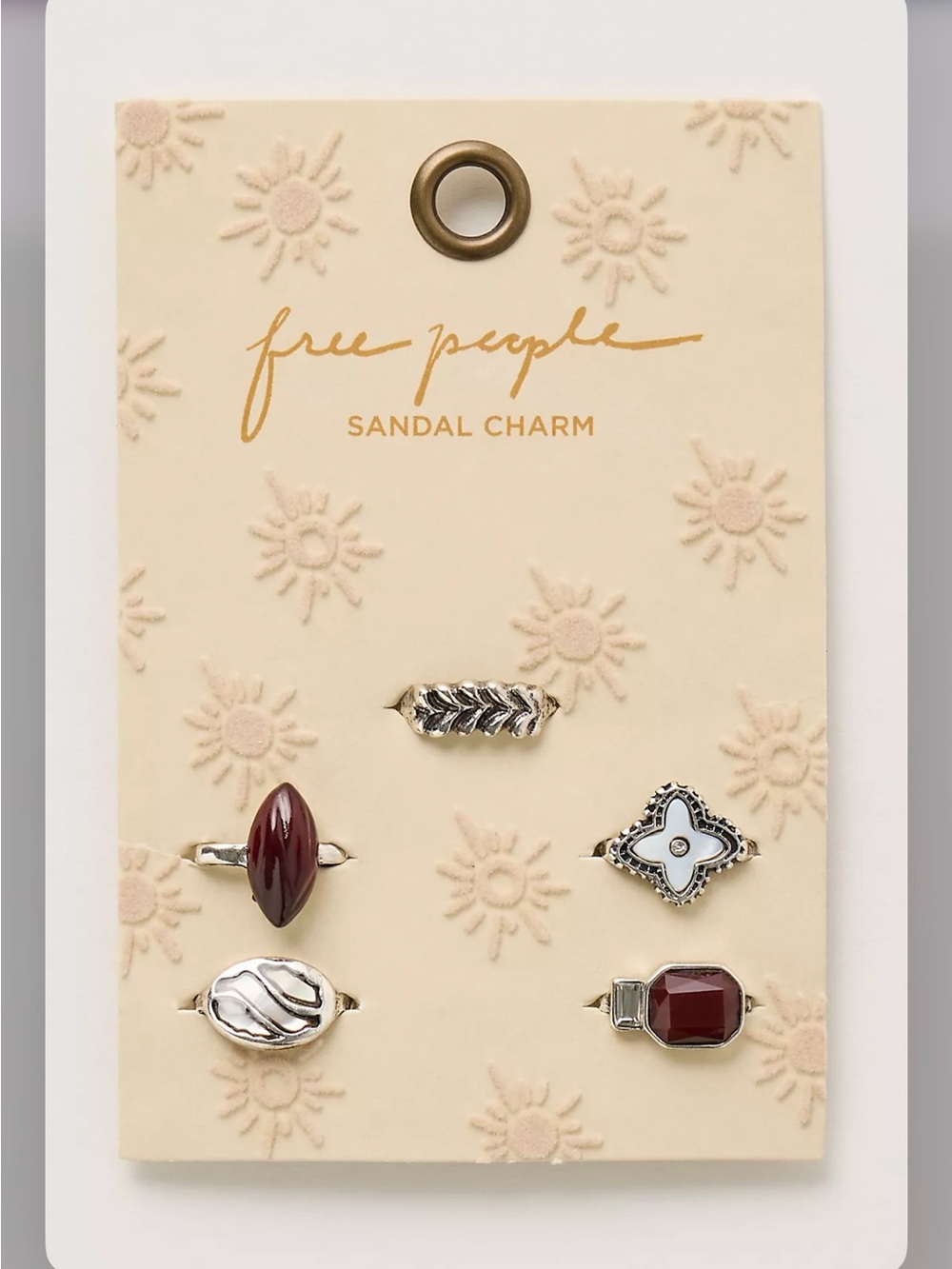 Free People Silver and Burgundy Sandal Charm Set - 5 Pieces